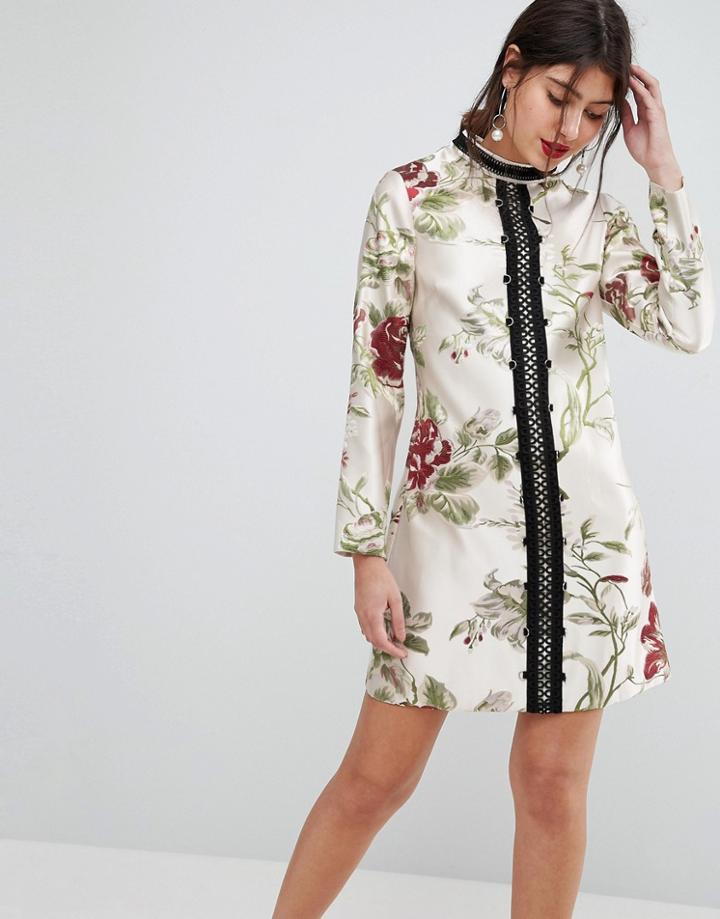 Asos Premium Jacquard Mini Shift Dress In Floral Print-multi