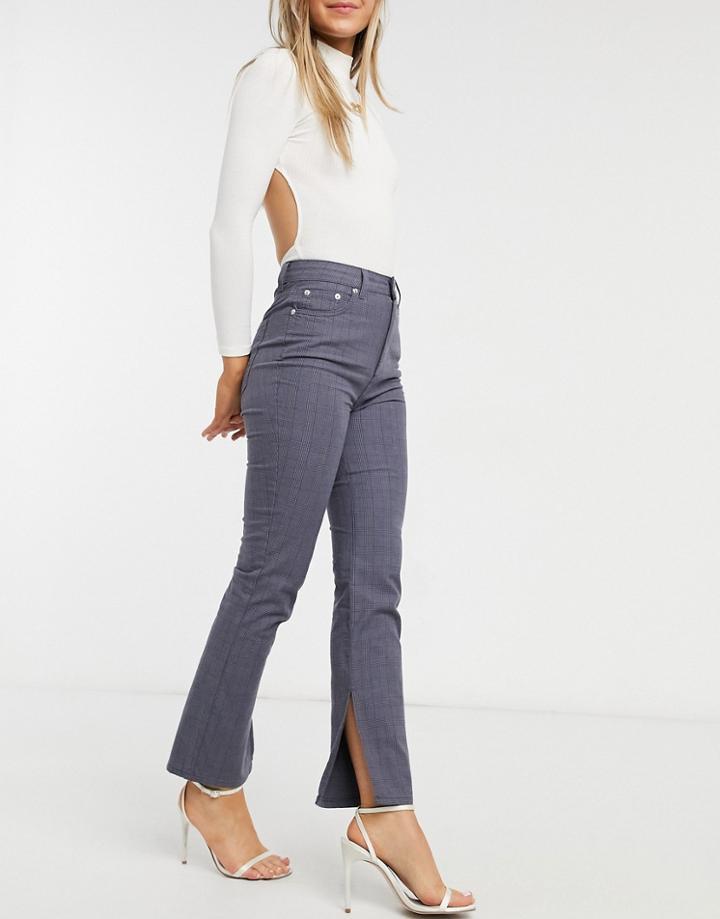 Asos Design High Rise 'sassy' Cigarette Pants With Slit Hem In Navy Check