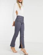 Asos Design High Rise 'sassy' Cigarette Pants With Slit Hem In Navy Check