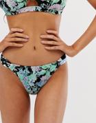 Asos Design Fuller Bust Exclusive Twist Side Bikini Bottom In Shiny Floral Print - Multi