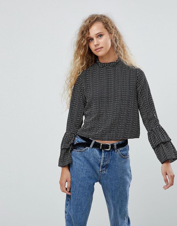 Love Polka Dot Frill Neck Top - Multi