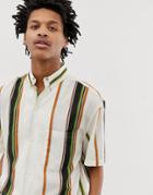 Weekday Mack Short Sleeve Shirt With Vertical Stripe In White - White