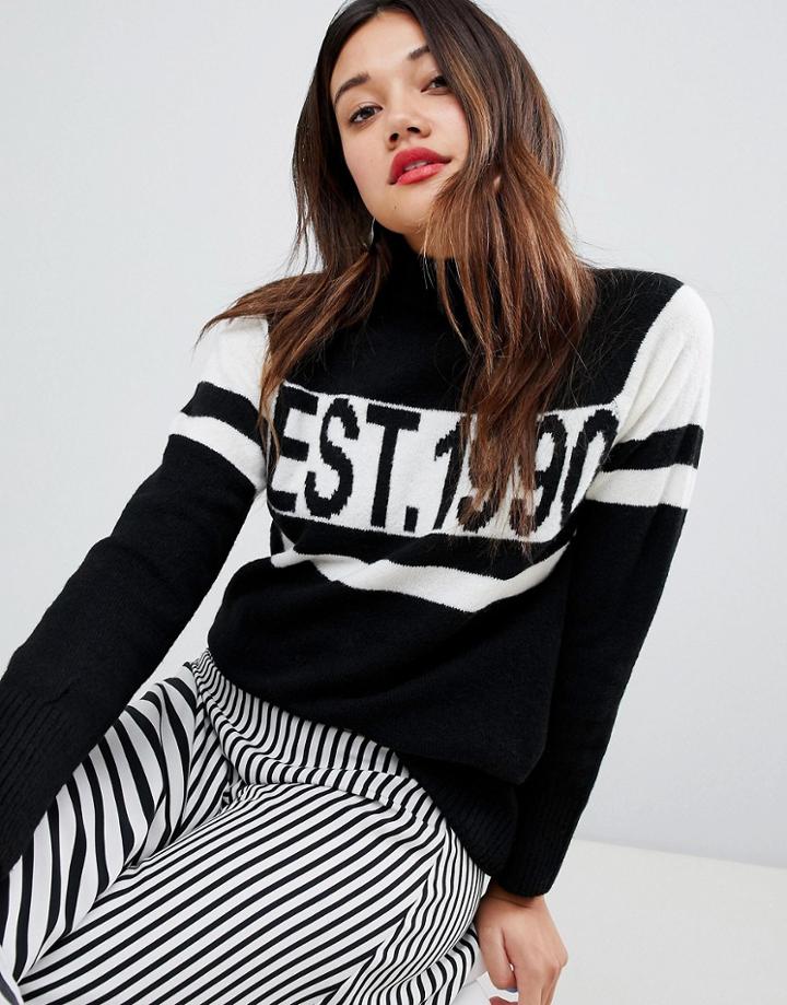 New Look 1990 Slogan Sweater In Black Pattern - Black