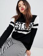 New Look 1990 Slogan Sweater In Black Pattern - Black