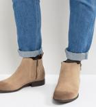 Asos Wide Fit Chelsea Boots In Stone Faux Suede With Zips - Stone