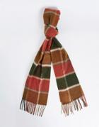 Asos Design Wool Blend Scarf With Check Detail In Tobacco-brown