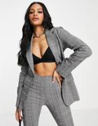 Asos Design Bengaline Suit Blazer In Gray Check