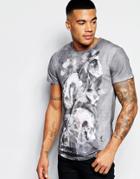Religion Oil Wash T-shirt With Skull Print - Gray