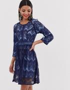 Liquorish Lace Skater Dress-navy