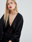 Asos Design Batwing Plunge Top - Black