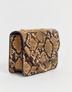 Asos Design Ring And Ball Cross Body Bag With Chain Strap In Snake - Brown