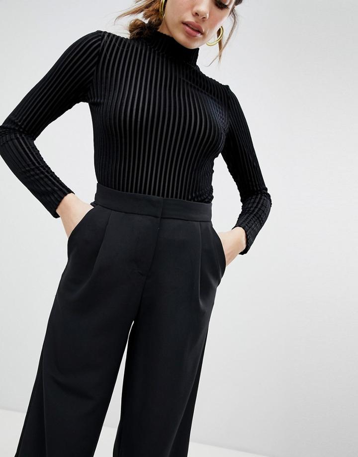 Monki Wide Leg Cropped Pants In Black - Multi