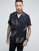 Asos Regular Fit Viscose Shirt With Revere Collar In Fish Print - Black