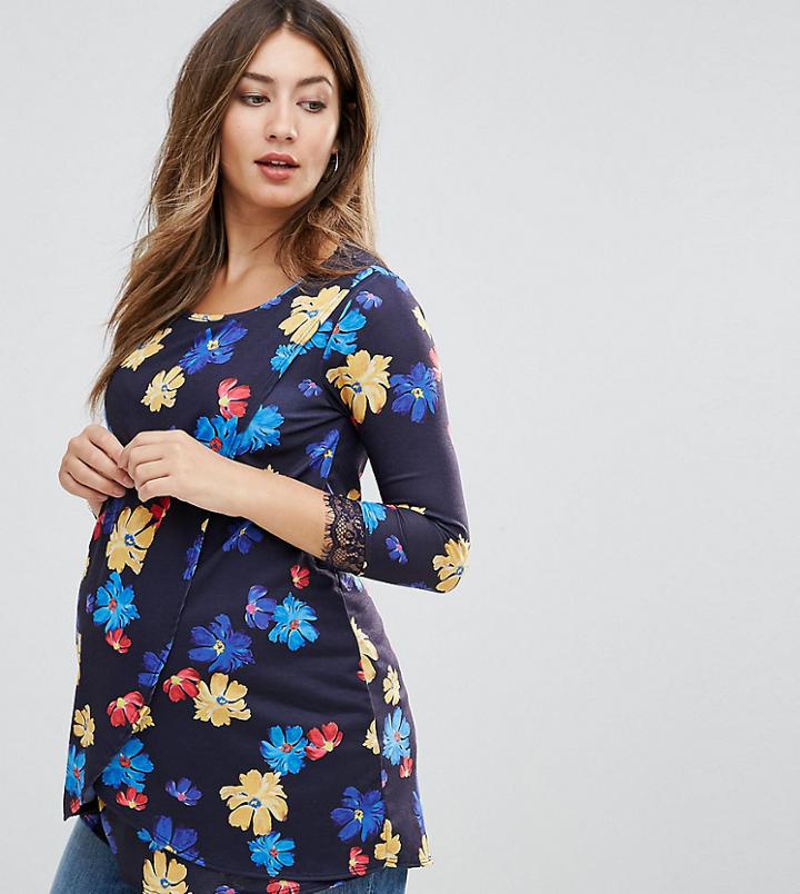 Bluebelle Maternity Wrap Over Top With Lace Cuff Detail - Multi