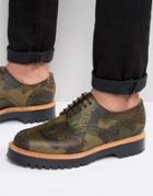 Asos Brogue Shoes In Camo Leather Made In England - Green