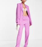 Asos Design Tall Linen Ultimate Straight Suit Pants In Pink