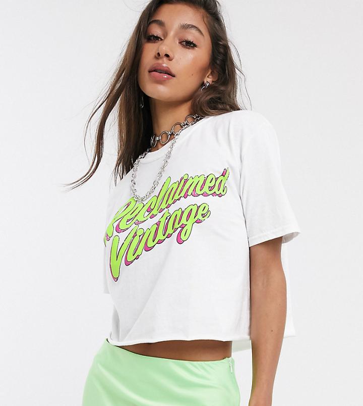 Reclaimed Vintage Inspired Crop T-shirt With Logo Print-white