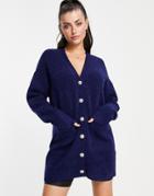 & Other Stories Oversized Longline Cardigan With Embellished Buttons In Navy
