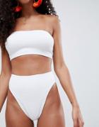 Asos Design Mix And Match Crinkle High Leg High Waist Bikini Bottom-white