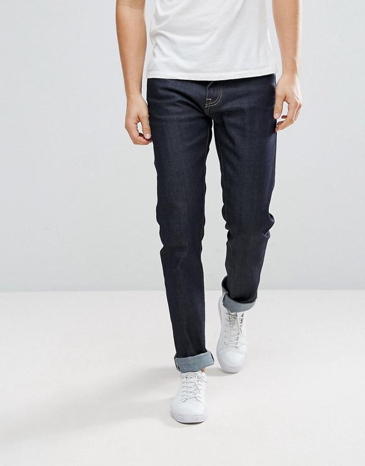 Stradivarius Regular Fit Selvage Jeans In Dark Wash - Blue