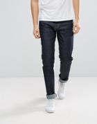 Stradivarius Regular Fit Selvage Jeans In Dark Wash - Blue