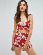 Pull & Bear Floral Cami Top Co-ord - Red