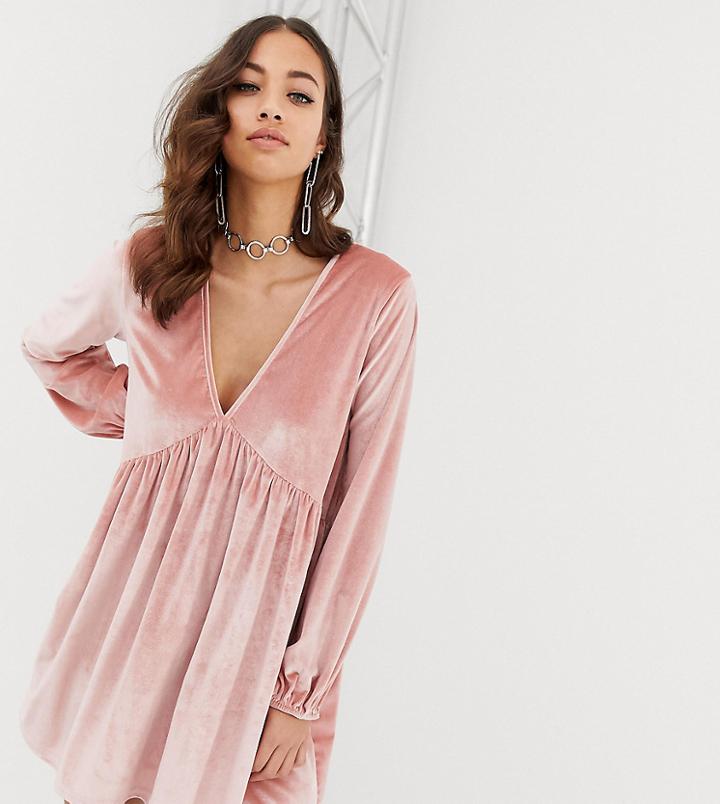 Rokoko Smock Dress In Velvet - Pink