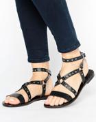 Park Lane Leather And Stud Strappy Flat Sandal - Black