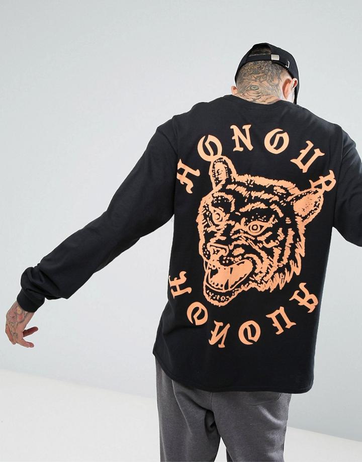 Hnr Ldn Wolf Back Print Long Sleeve Top - Black