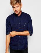 Pepe Denim Shirt Carson Slim Fit Western Dobby Indigo - Dobby Indigo