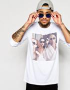 Asos Longline Long Sleeve T-shirt With Pharrel Print - White