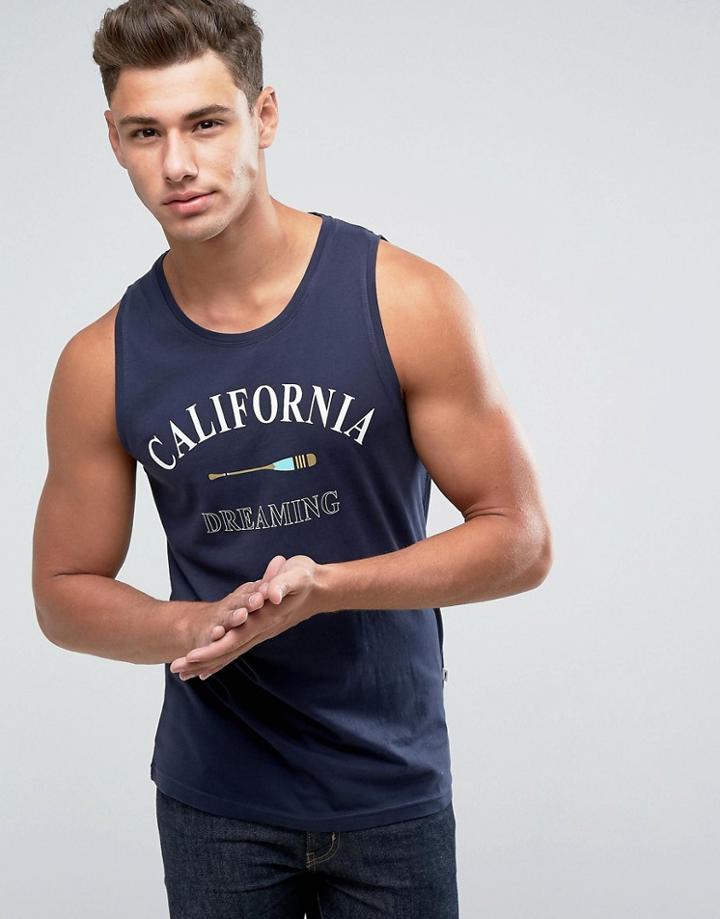 Solid Drop Armhole Tank With Print - Navy