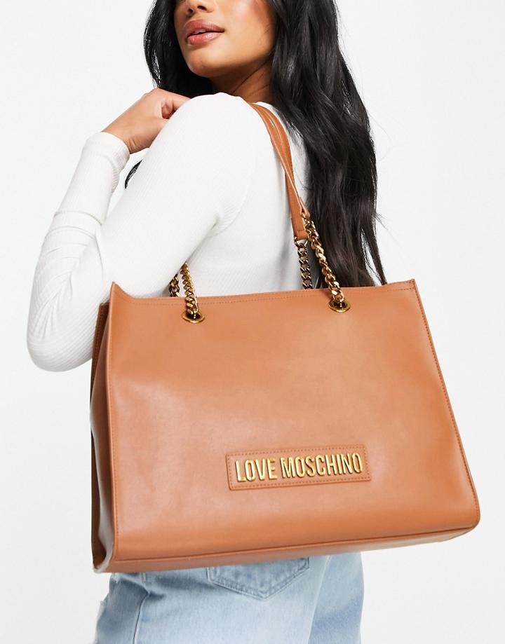 Love Moschino Logo Tote Bag In Tan-brown