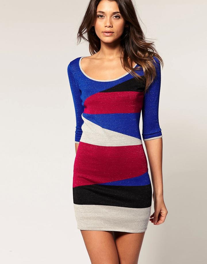 Asos Dress In Metallic Color Block - Multi