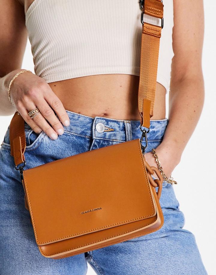 Claudia Canova Cross Body Grab Bag With Chunky Chain In Tan-brown