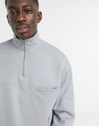 Asos Design Heavyweight Oversized Sweatshirt With Half Zip In Gray-grey