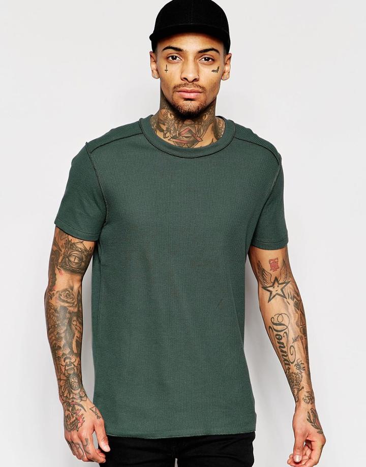 Asos T-shirt With Crew Neck In Heavyweight Waffle - Green