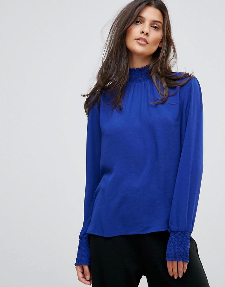 Y.a.s Celine High Neck Smock Top - Blue