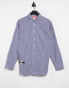 Lacoste Unisex Live Boxy Fit Striped Cotton Shirt-navy