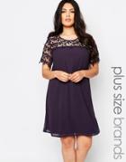 Lovedrobe Plus Swing Dress With Lace Top - Gray