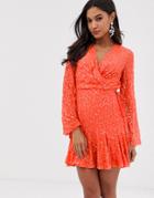 Asos Design Mini Skater Dress With Long Sleeve In All Over Scatter Sequin - Multi