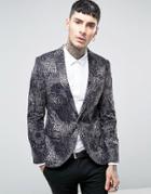 Noose & Monkey Super Skinny Blazer In Faux Fur Leopard Print - Gray