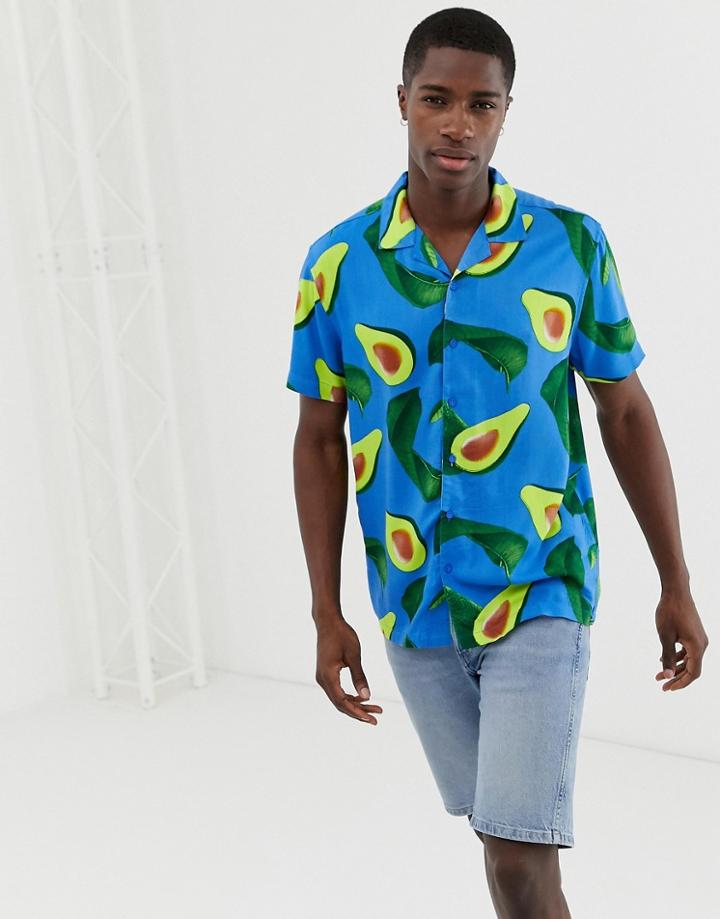 Brave Soul Avocado Shirt With Revere Collar-white