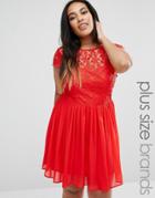 Club L Plus Skater Dress With Crochet Top - Red
