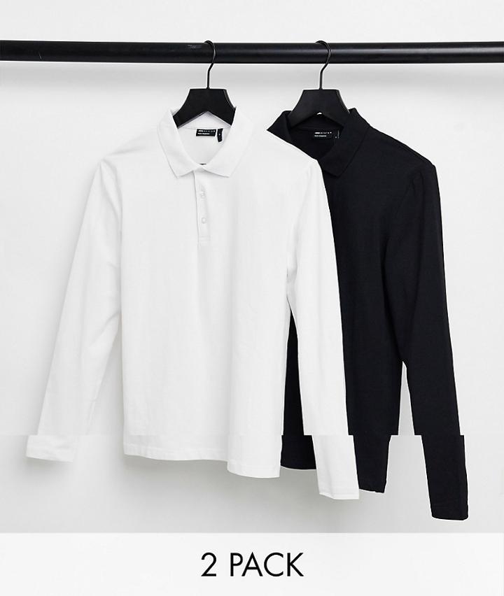 Asos Design Organic Muscle Fit Long Sleeve Jersey Polo 2 Pack-multi