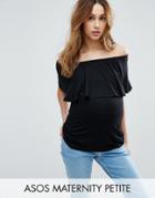 Asos Maternity Petite Bardot Top With Ruffle - Black