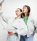 Collusion Branded Zip Through Hoodie In Gray-neutral