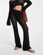 Asos Design Crochet Flared Pants In Black - Part Of A Set