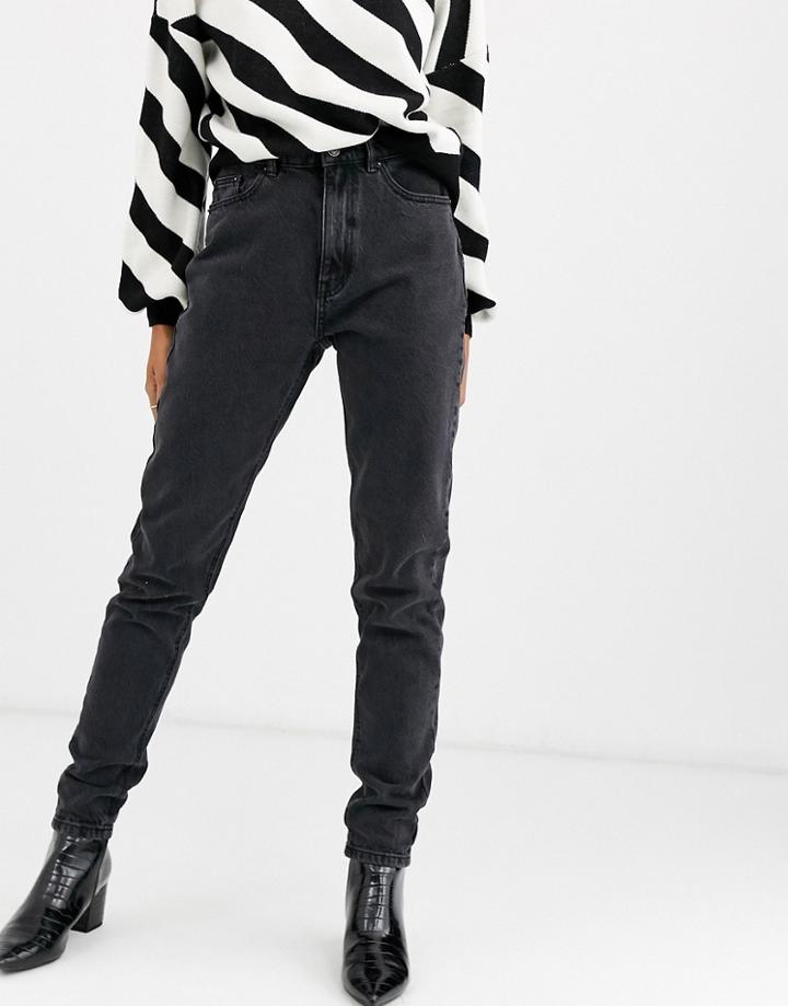 Vero Moda High Waist Ankle Grazer Mom Jean In Black - Black