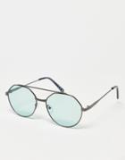 Svnx Rounded Aviator Sunglasses In Green Lens